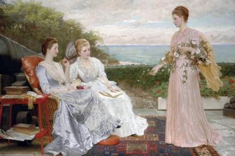 The Walls Walmer Castle Porträts der Gräfin Granville und der Damen Victoria und Mary Leveson-gower 1891