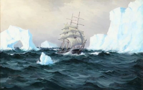 Ein Segelschiff an einer arktischen Küste