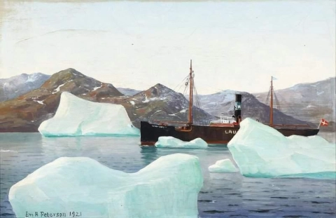 Un barco de vapor entre témpanos de hielo 1921