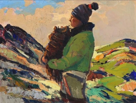 Un Inuit che raccoglie la torba