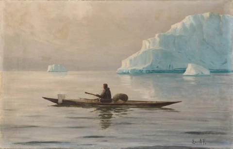 Een Inuit-jager in zijn kajak