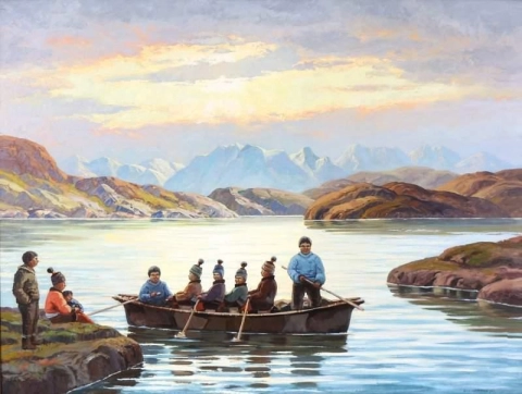 En Umiak I En Grönländsk Fjord