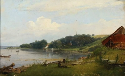 Näkymä rannikolle Flensburgista Schleswigissä Saksassa 1846