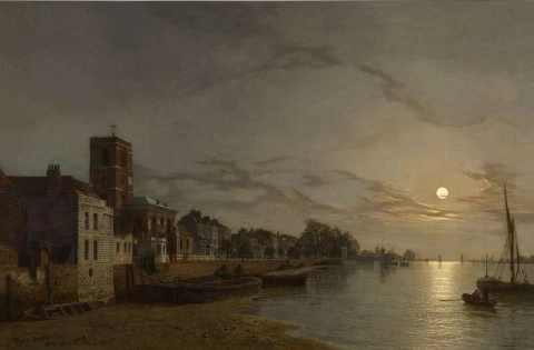 London Utsikt över Themsen vid Chelsea Reach By Moonlight 1859