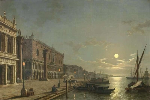 Månsken på Bacino Di San Marco Venedig