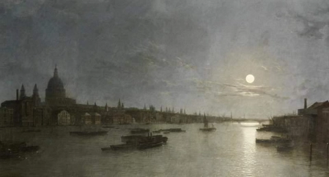 St. Pauls og Themsen ved måneskinn