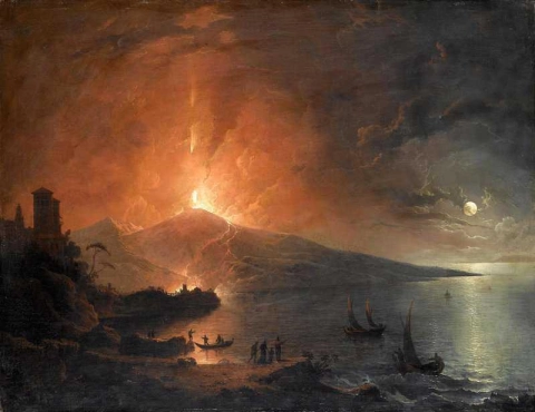 Извержение Везувия ночью