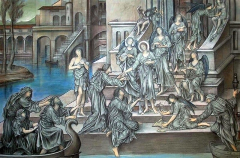 Kompositionsstudie för St. Christina som ger sin fars juveler till de fattiga