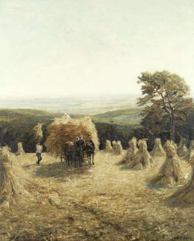 Scena del raccolto in un vasto paesaggio