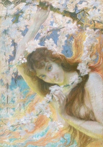 Naisen muotokuva kirsikankukkien kanssa 1892