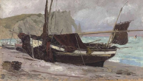En fiskebåt i Etretat Normandie 1874