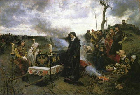 Juana de Gekke houdt een wake bij de kist van haar overleden echtgenoot Philip de Schone