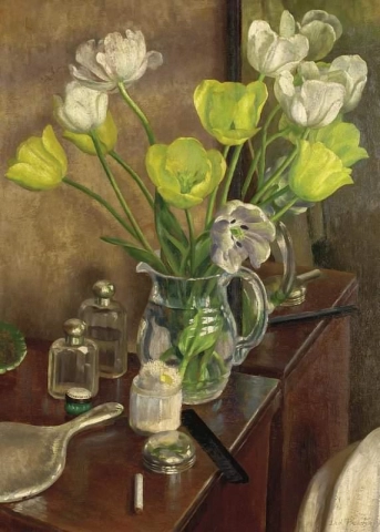 Tulipaner på sminkebordet ca. 1929