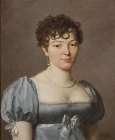Puolipitkän naisen muotokuva sinisessä mekossa 1810