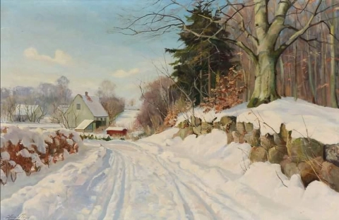 雪に覆われた風景の中の道