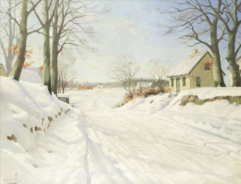 Uma estrada carregada de neve