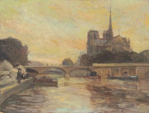 Evening Atmosphere Near Notre Dame In Paris 1925