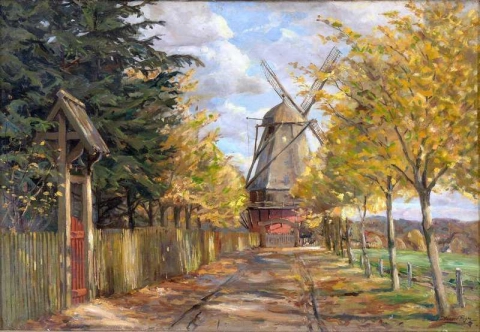 Pfad an der Windmühle in Herbstfarben