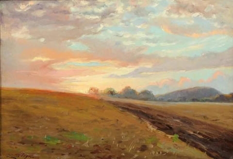 Sunset Over A Field Landscape