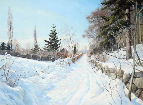 Paesaggio invernale con una strada 1949