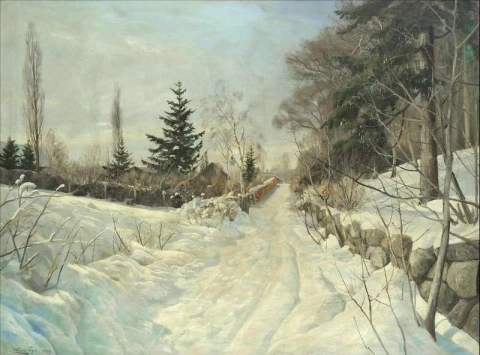 Skogsväg under snö 1949
