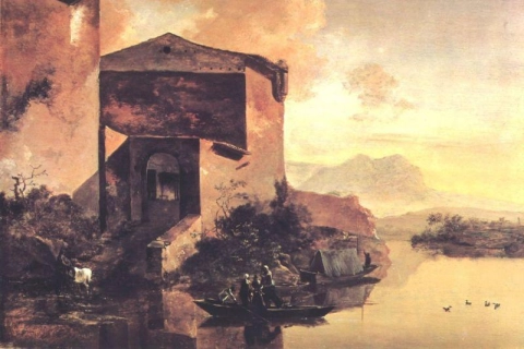 강 위에 집이 있는 Pynacker Adam 풍경