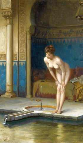 Mujer joven en el baño.