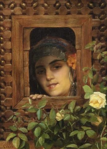 窓の外を眺める若い女性