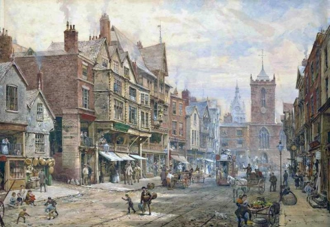 Bridge Street Chester With St. Peter S Church And The Town Hall Beyond