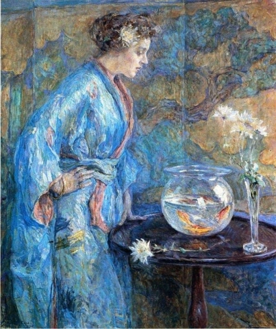 Chica con kimono azul 1911