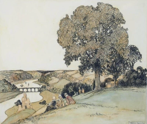 Figuren in der Tudor-Landschaft 1911