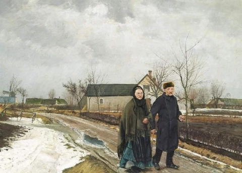Um casal caminhando em Baldersbronde 1907