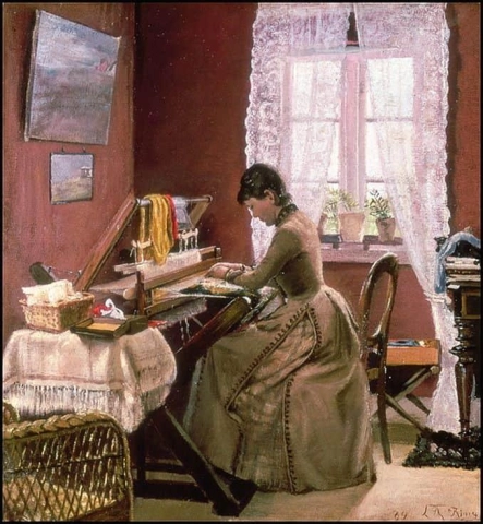Иоганн Уайльд «Жена художника за ткацким станком», 1892 г.