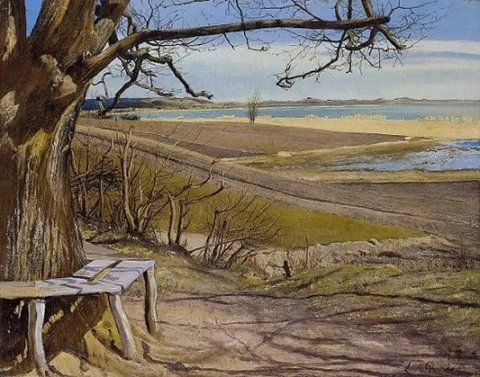 El banco del pintor Lundbye en la orilla del lago Arreso 1899