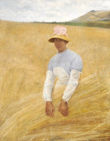 Mujer joven cosechando