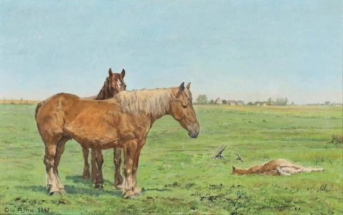 Maisema hevosten kanssa 1947