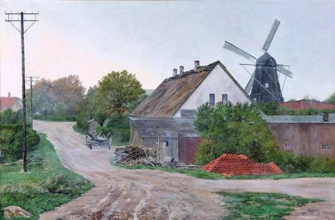Scene From A Village With A Mill In The Background