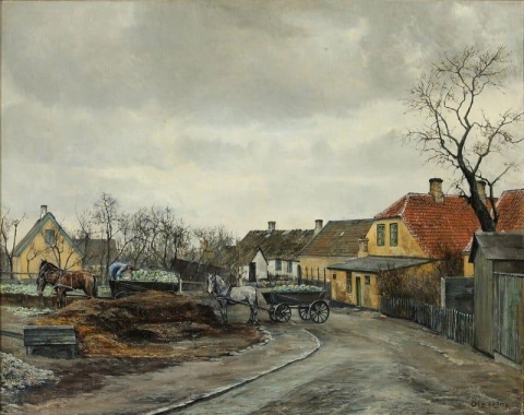 View From A Small Village With Horse-drawn Carriages Being Loaded With Cabbage