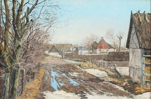 Vista da un villaggio nell'inverno 1949