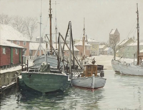 Winter In Koge Harbour On The Coast Of Zealand 1960