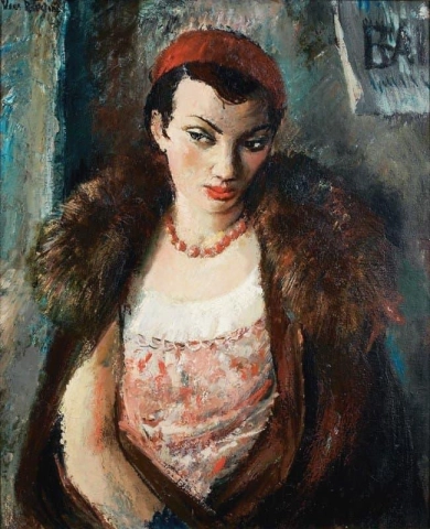 Woman With Fur Collar And Red Beret