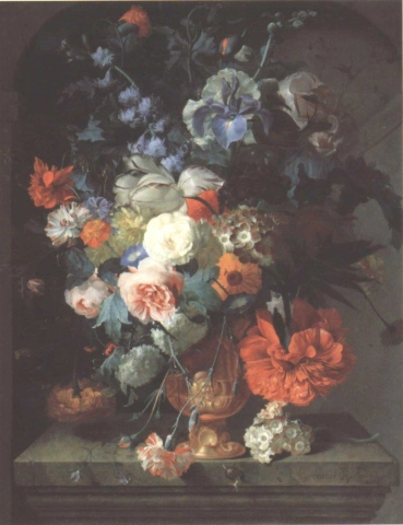 Roepel Coenraet Натюрморт с вазой с цветами на выступе в нише