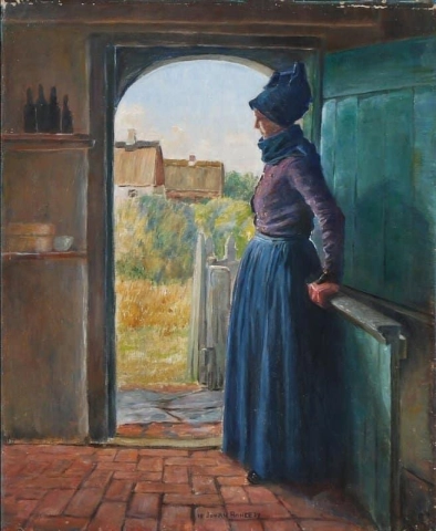Tyttö Fanosta ovella 1929
