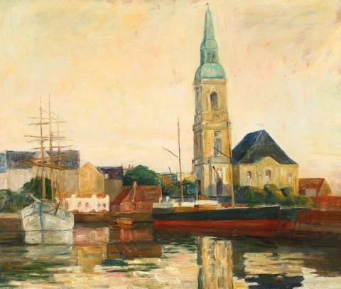 Uma vista do porto de Copenhague em direção aos cristãos Kirke