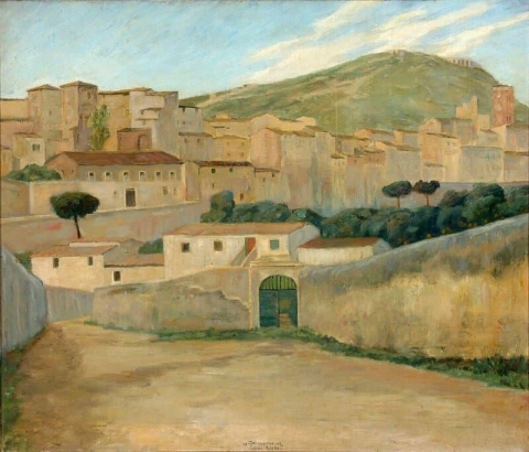 Een zicht op een landschap in Terracina in Italië, 1902