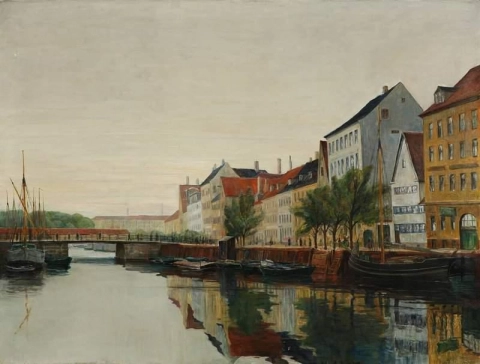 Een zicht op het kanaal in Kopenhagen