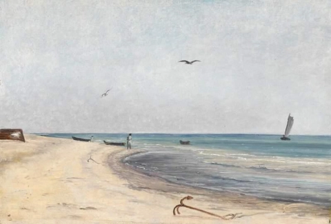 Onde che si infrangono sulla riva. Gammel Skagen 1833