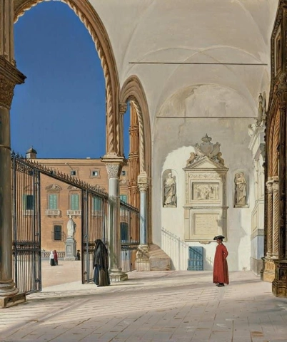 The Porch Of The Metropolitan Church In Palermo Ca. 1840