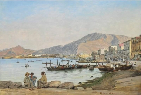 Veduta di Palermo sullo sfondo Monte Catalfano 1840