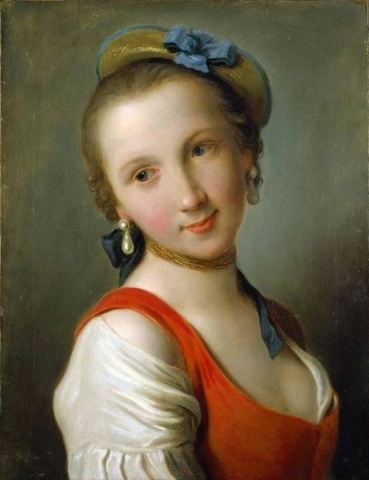 Uma garota com um vestido vermelho 1755